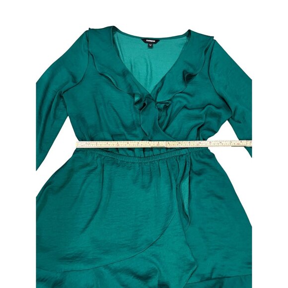 Emerald Green Ruffle Wrap Dress By Express - Size S - Picture 6 of 12